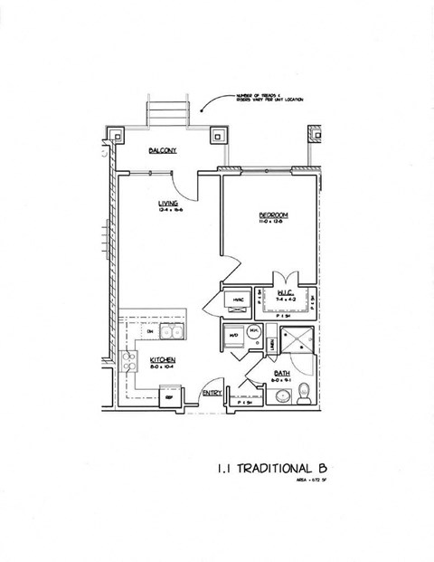 1 Bed/ 1 Bath Floor Plan